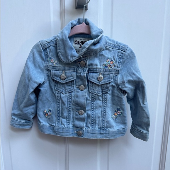 NWOT Oshkosh B’Gosh 18M Blue Denim Floral Girls Jean Jacket - Picture 1 of 4